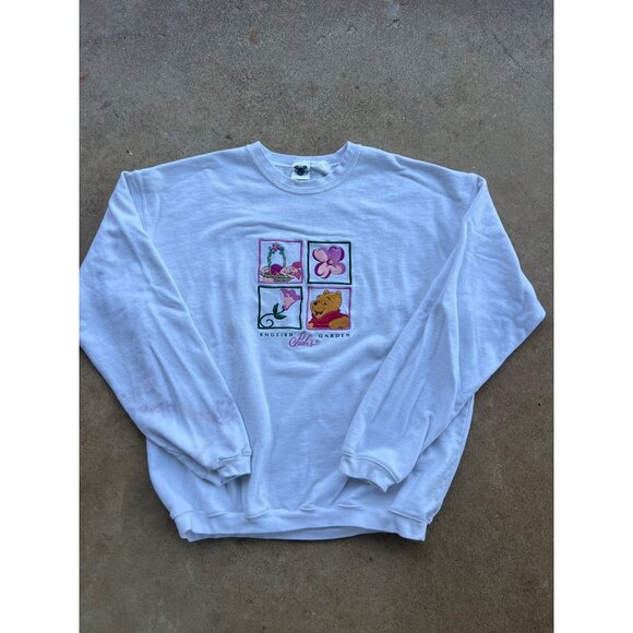 Vintage Disney Poohs Garden White Sweatshirt Large Embroidered Graphic C4 - Picture 1 of 6